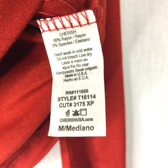 Cherish Red Lace Up Front Long Sleeve Top Size Medium - Picture 4 of 5